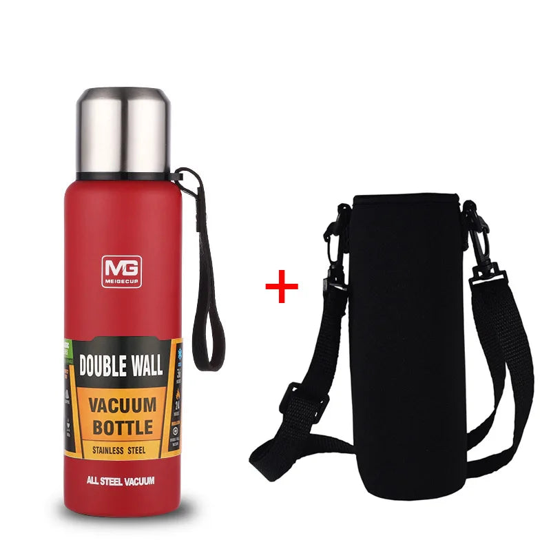 Gourde en inox 500 ml à 1,5 L isotherme — 1 L Rouge avec housse