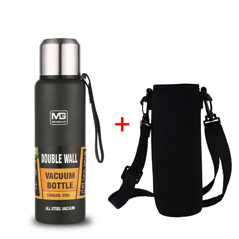 Gourde en inox 500 ml à 1,5 L isotherme — 500 ml Vert avec housse