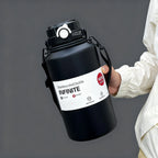 Gourde de sport en inox 800 ml à 2 L à paille — Noir