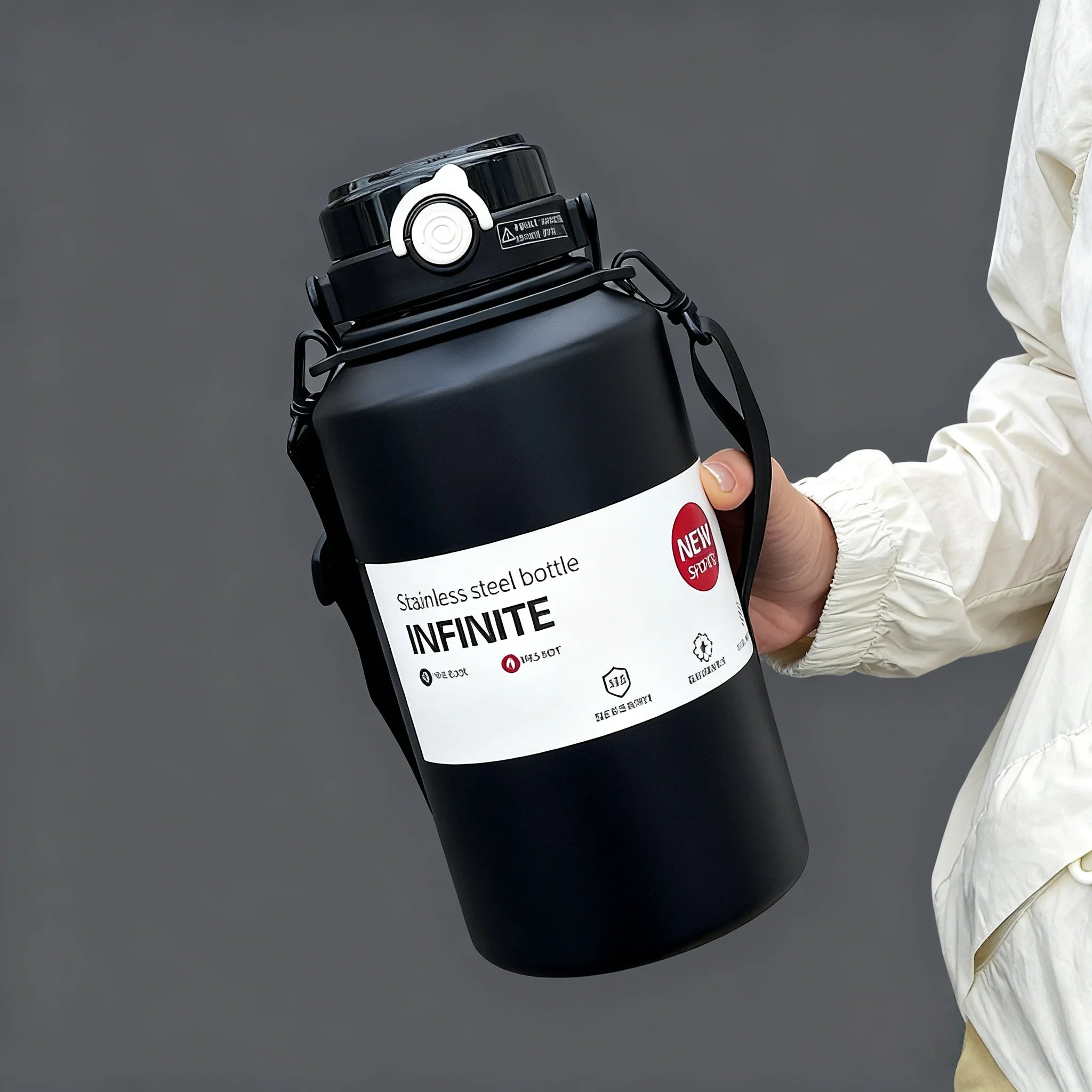 Gourde de sport en inox 800 ml à 2 L à paille — Noir