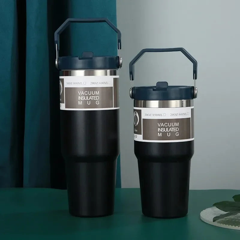 Gourde de sport en inox 590 ml à 890 ml à paille — 600 ml Noir