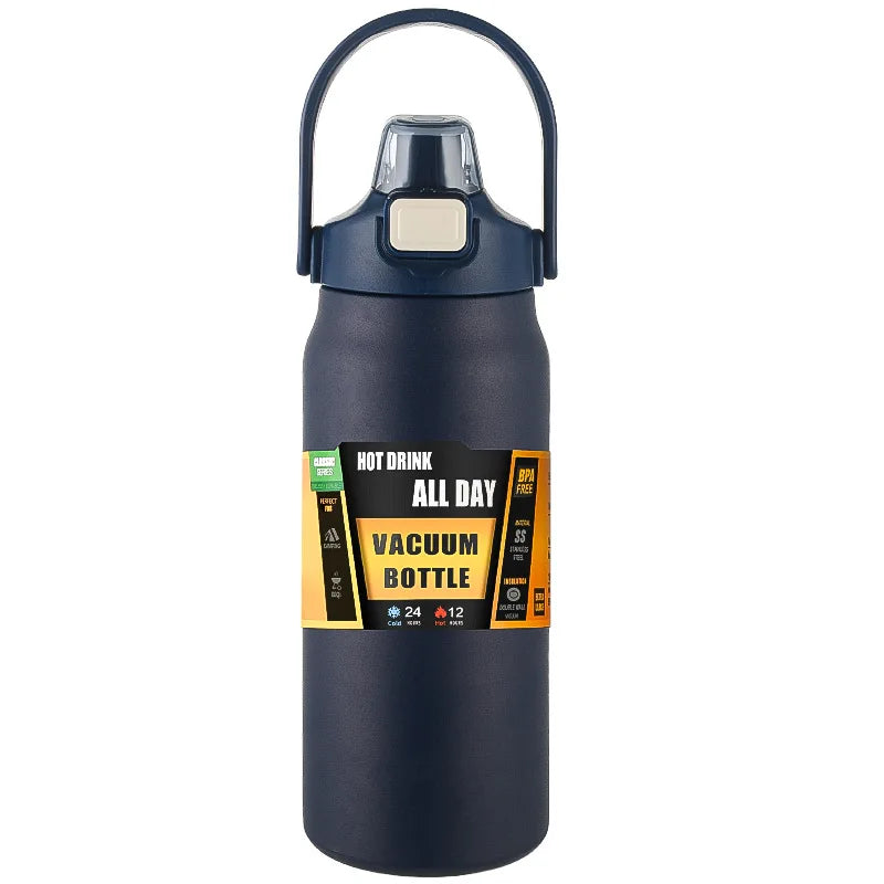 Gourde de sport en inox 800 ml à 1,5 L à paille — 9 coloris — 800 ml Bleu foncé