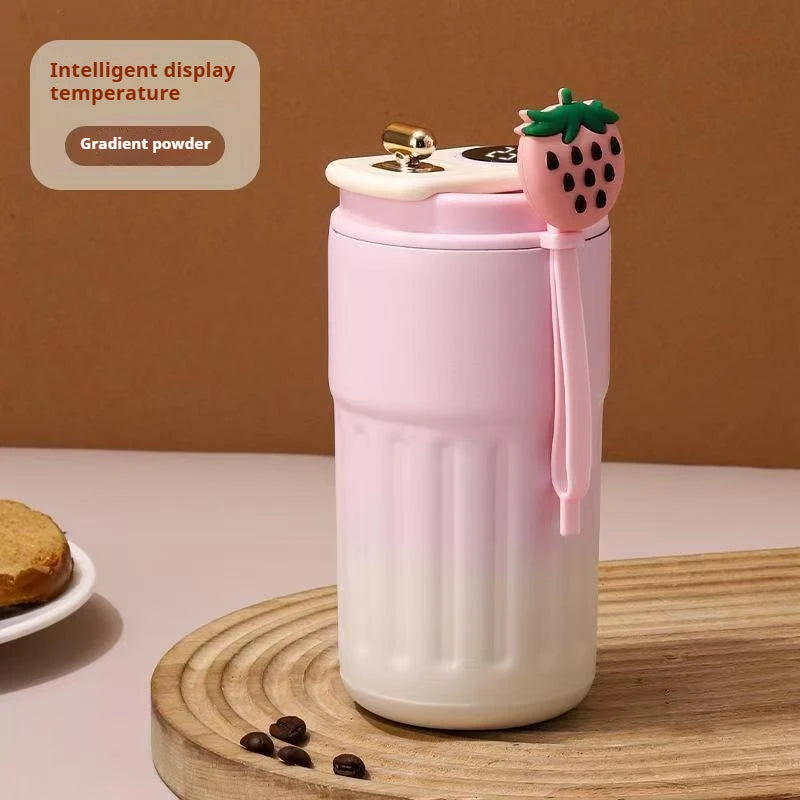 Gourde à café en inox 450 ml à affichage de température — 6 coloris — Dégradé et Rose