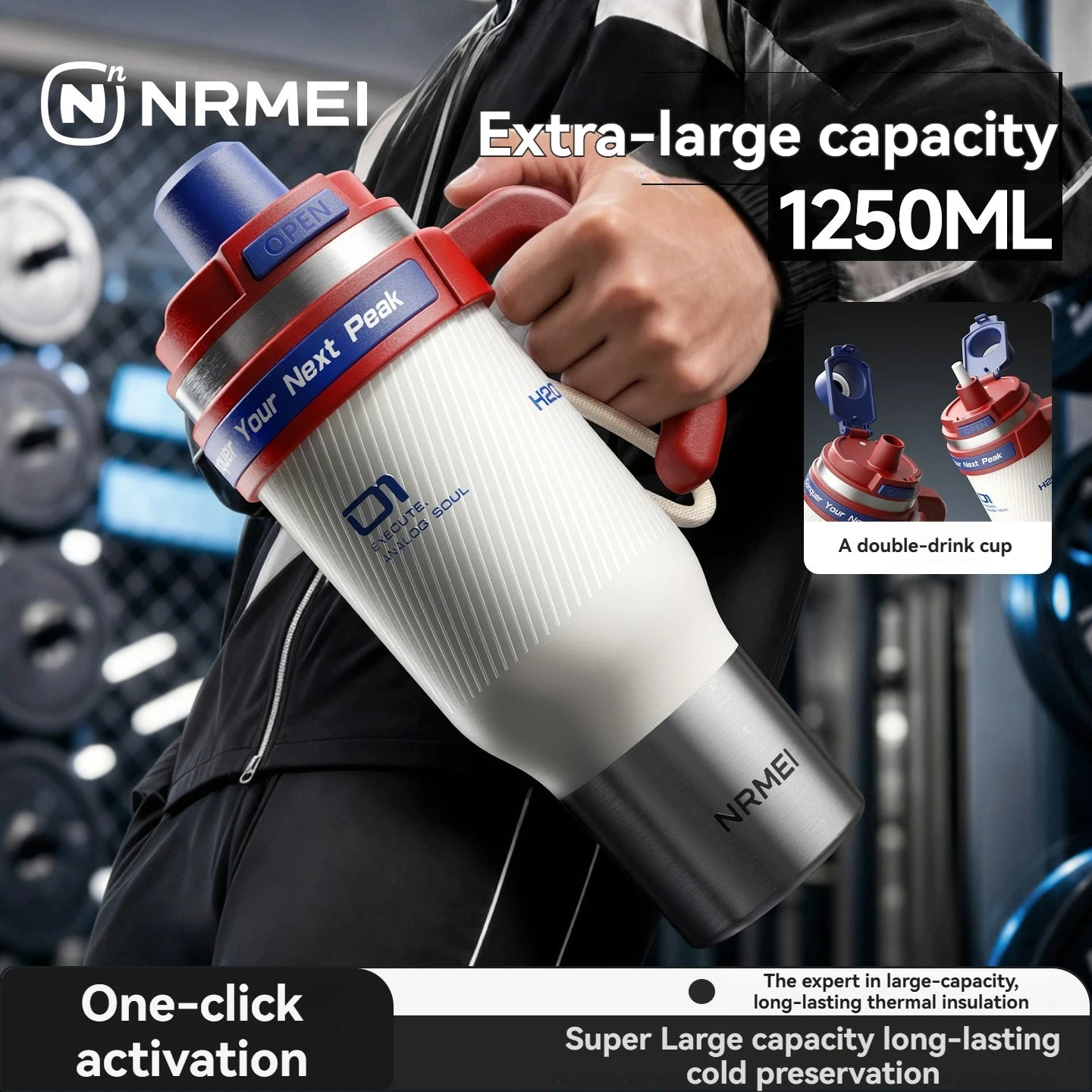 Gourde en inox 1,3 L à paille