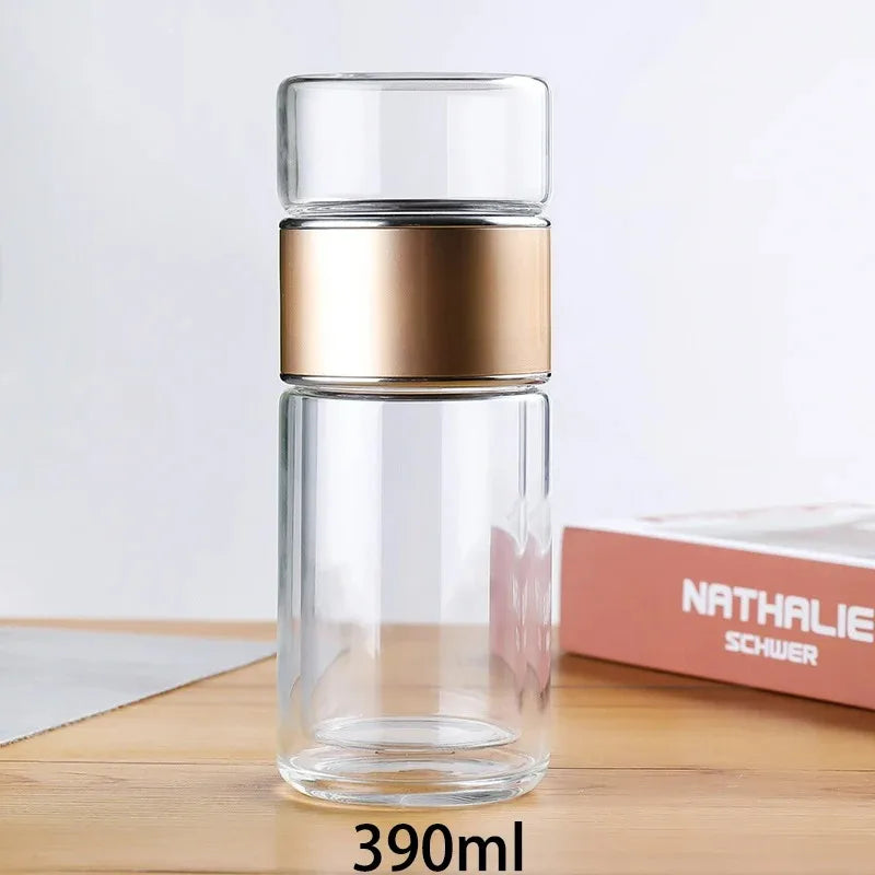 Gourde en verre 420 ml avec filtre — Doré