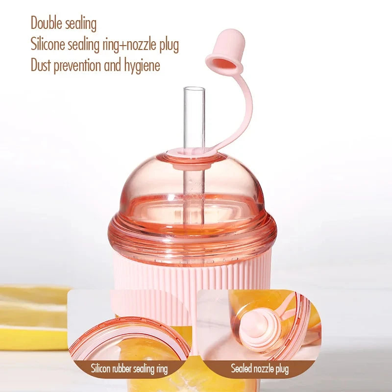 Gourde à café en plastique sans BPA 430 ml à paille