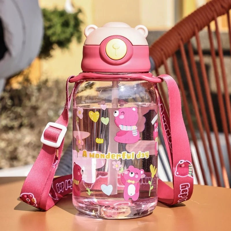 Gourde enfant en plastique sans BPA 650 ml à paille — Rose