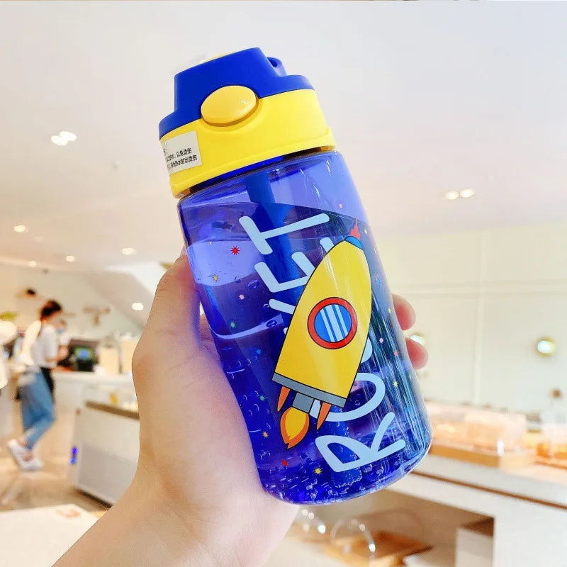 Gourde enfant en plastique sans BPA à paille — Bleu