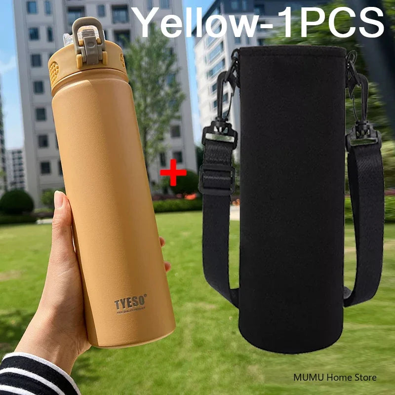 Gourde de sport en inox 600 ml à 750 ml à paille — 750 ml Jaune avec housse