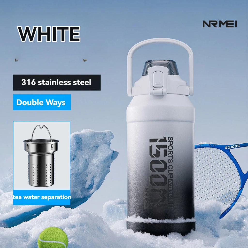 Gourde en inox 1 L à 2 L à paille — Noir et Blanc and