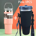 Gourde de sport en inox 590 ml à 890 ml à paille — 600 ml Rose avec housse