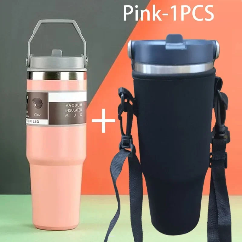Gourde de sport en inox 590 ml à 890 ml à paille — 600 ml Rose avec housse