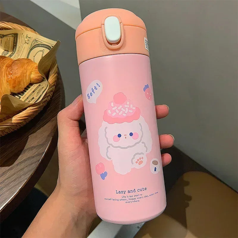 Gourde enfant en inox 380 ml à paille — Rose