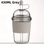 Gourde à café en plastique sans BPA 430 ml à paille — Gris