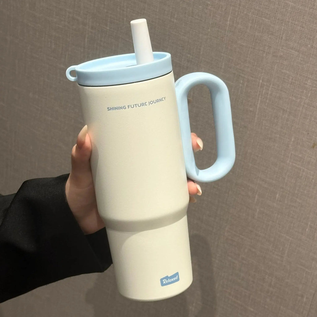 Gourde de sport en inox 720 ml à 750 ml à paille — Bleu et Blanc and