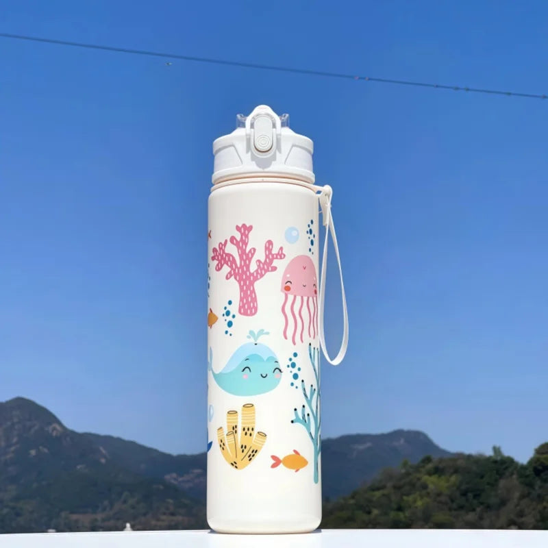 Gourde enfant en silicone 750 ml à paille — Blanc ocean