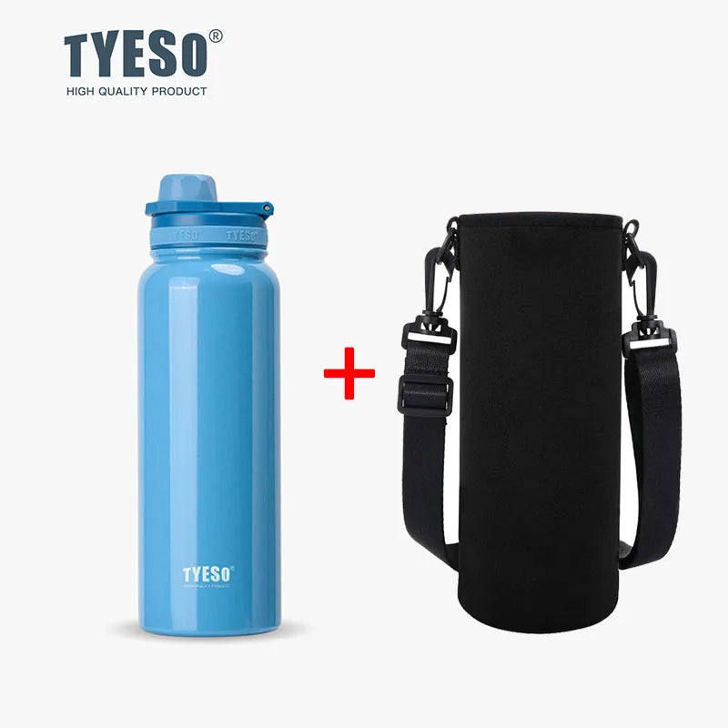 Gourde de sport en inox 600 ml à 1,2 L isotherme — 1,1 L Bleu avec housse