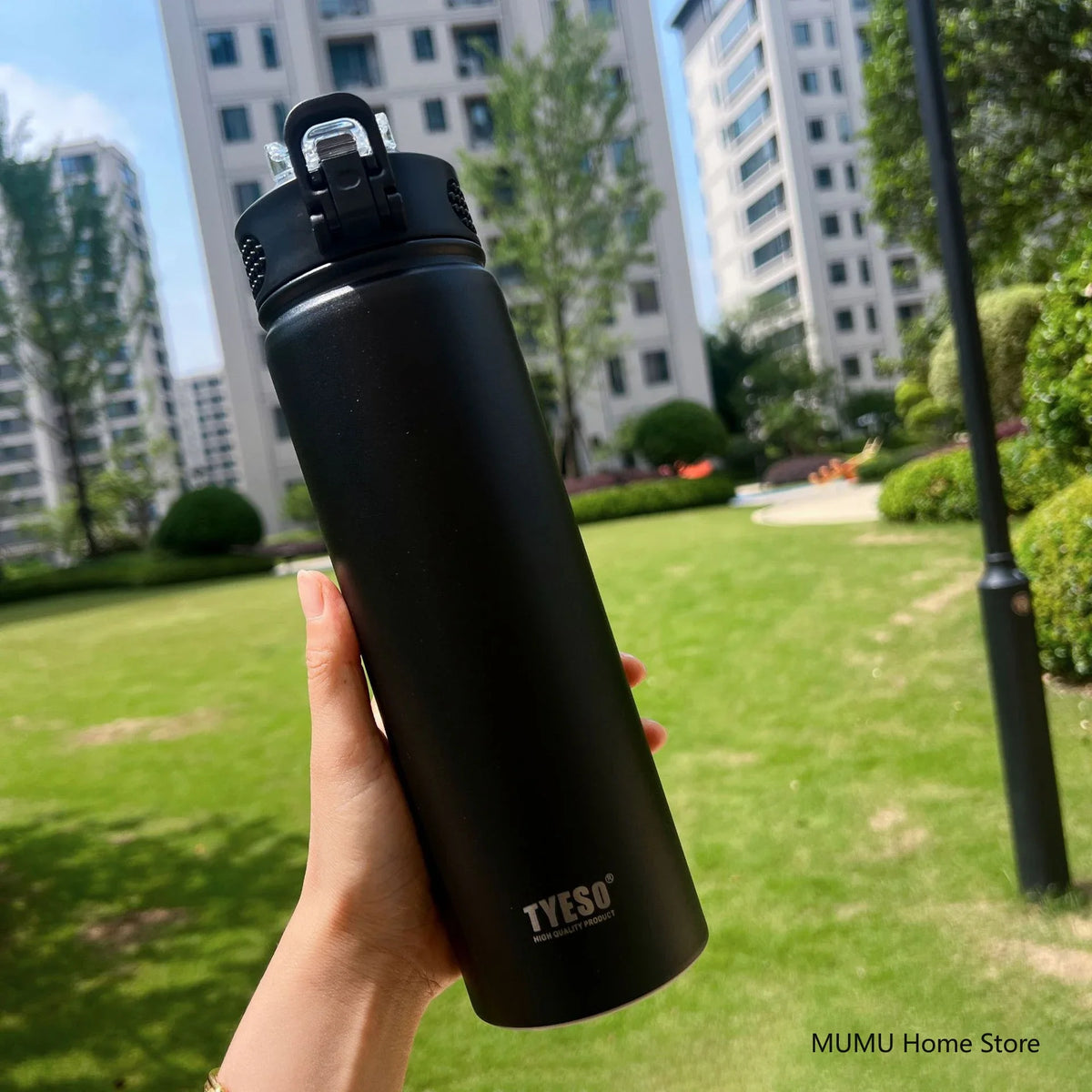 Gourde de sport en inox 600 ml à 750 ml à paille — 750 ml Noir