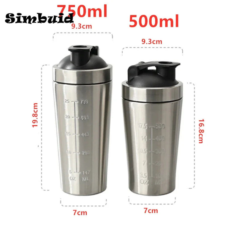 Gourde de sport en inox 500 ml à 750 ml shaker anti-fuite — Argent 750 ml
