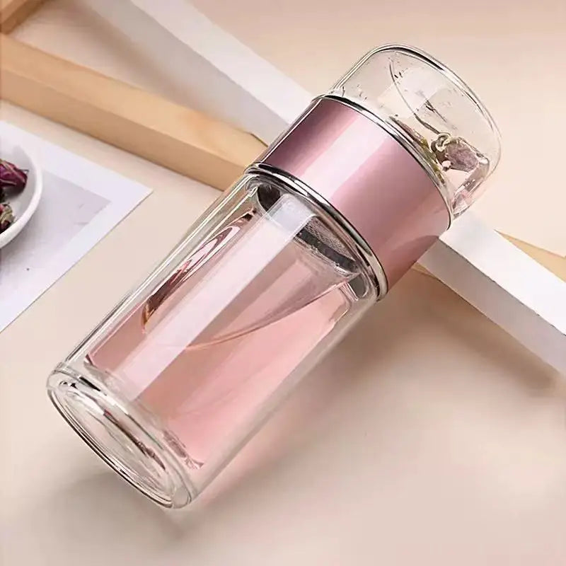 Gourde en verre 420 ml avec filtre — Rose