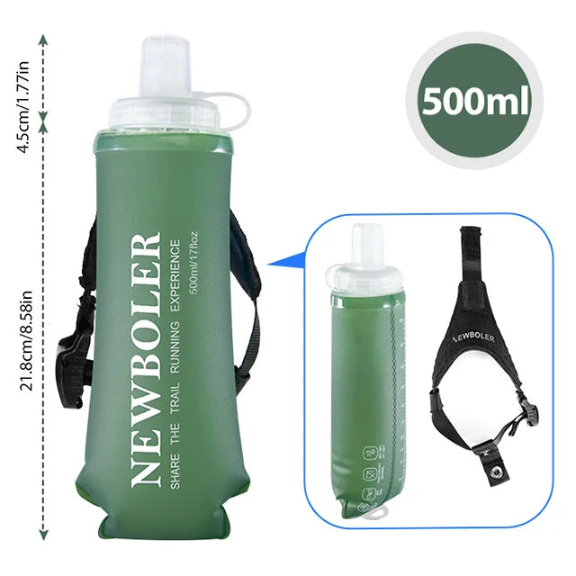 Gourde de running pliable 500 ml à sangle de main — Vert
