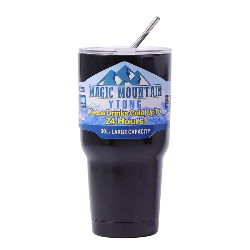 Gourde de sport en inox 900 ml à paille — Noir