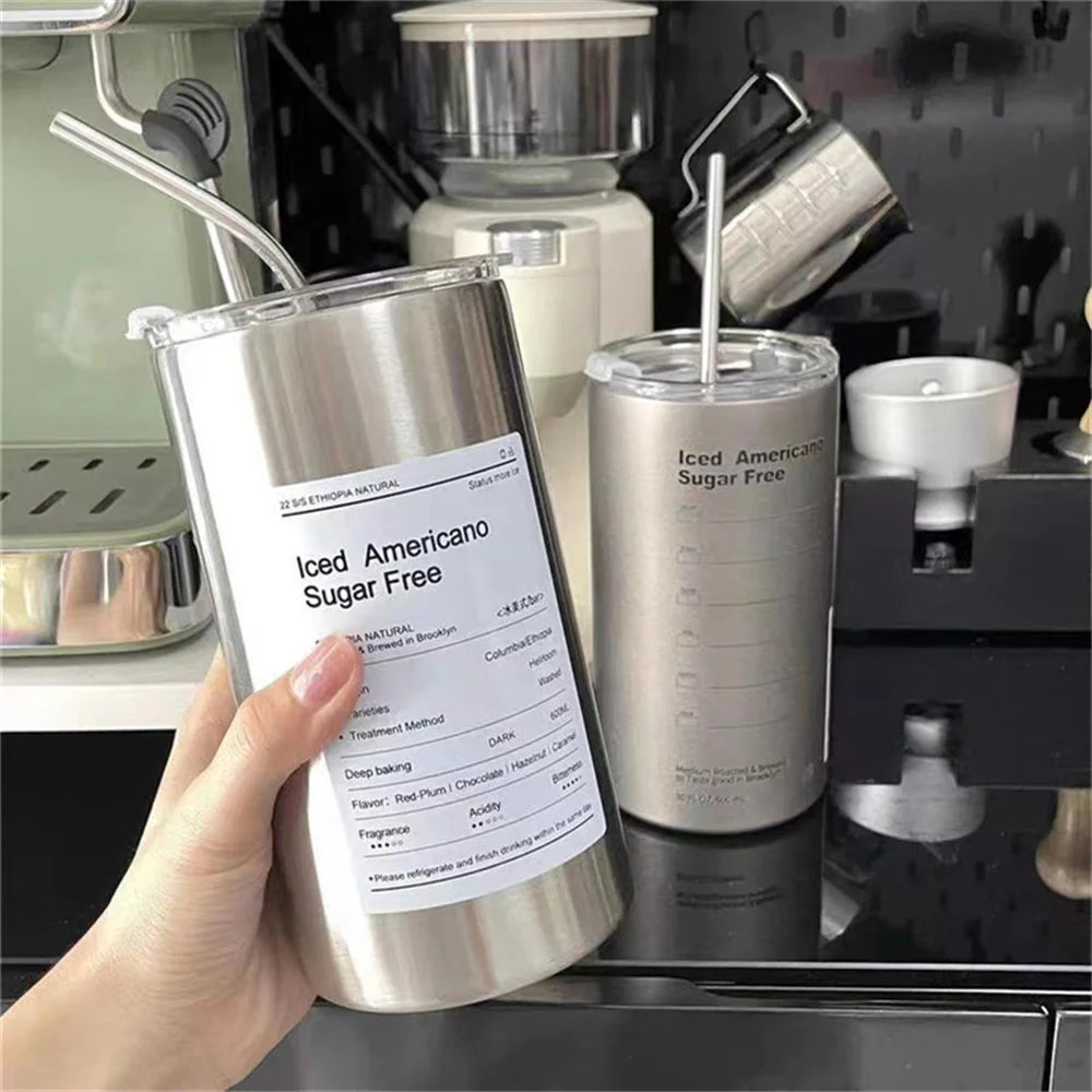 Gourde à café en inox 600 ml à 700 ml à paille