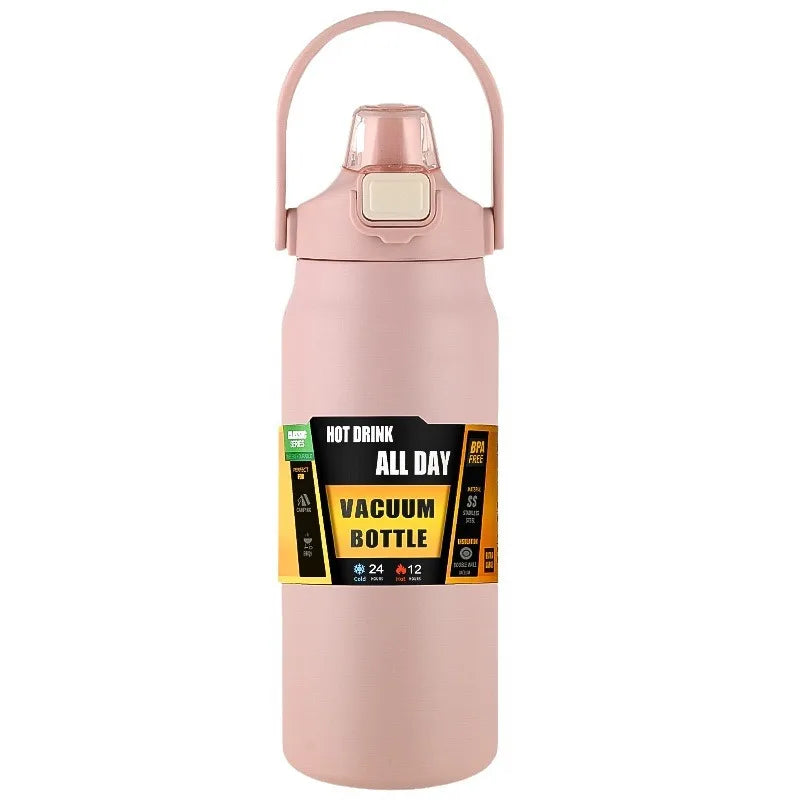 Gourde de sport en inox 800 ml à 1,5 L à paille — 9 coloris — 1 L Rose