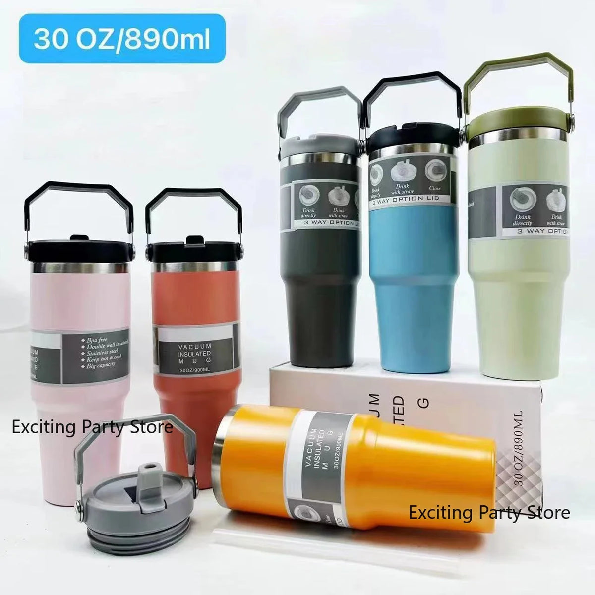 Gourde de sport en inox 590 ml à 890 ml à paille