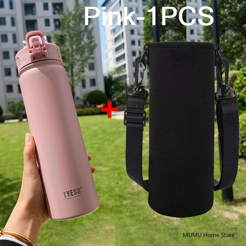 Gourde de sport en inox 600 ml à 750 ml à paille — 600 ml Rose avec housse