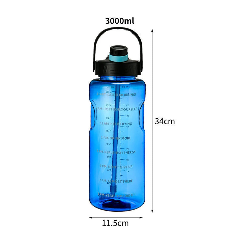 Gourde de sport en plastique sans BPA 1,5 L à 3 L à paille à cordelette — Bleu