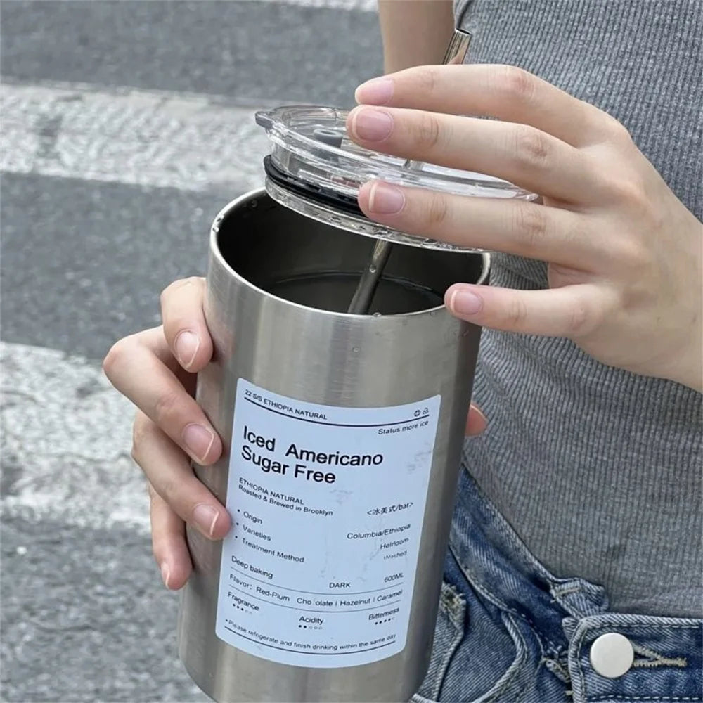 Gourde à café en inox 600 ml à 700 ml à paille