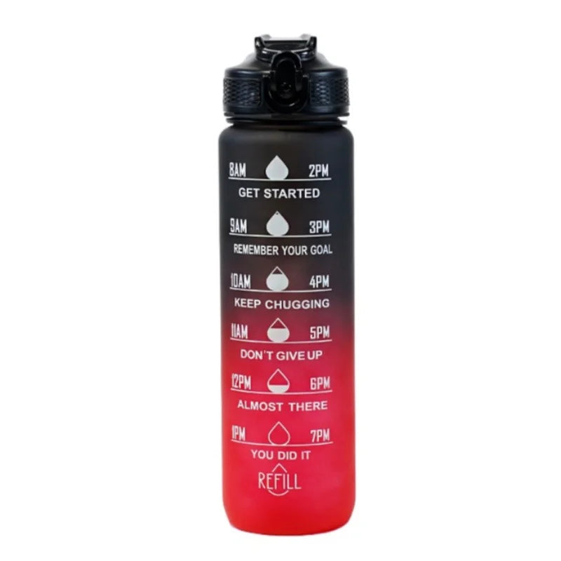 Gourde de vélo en plastique sans BPA 1 L à paille — Noir et Rouge