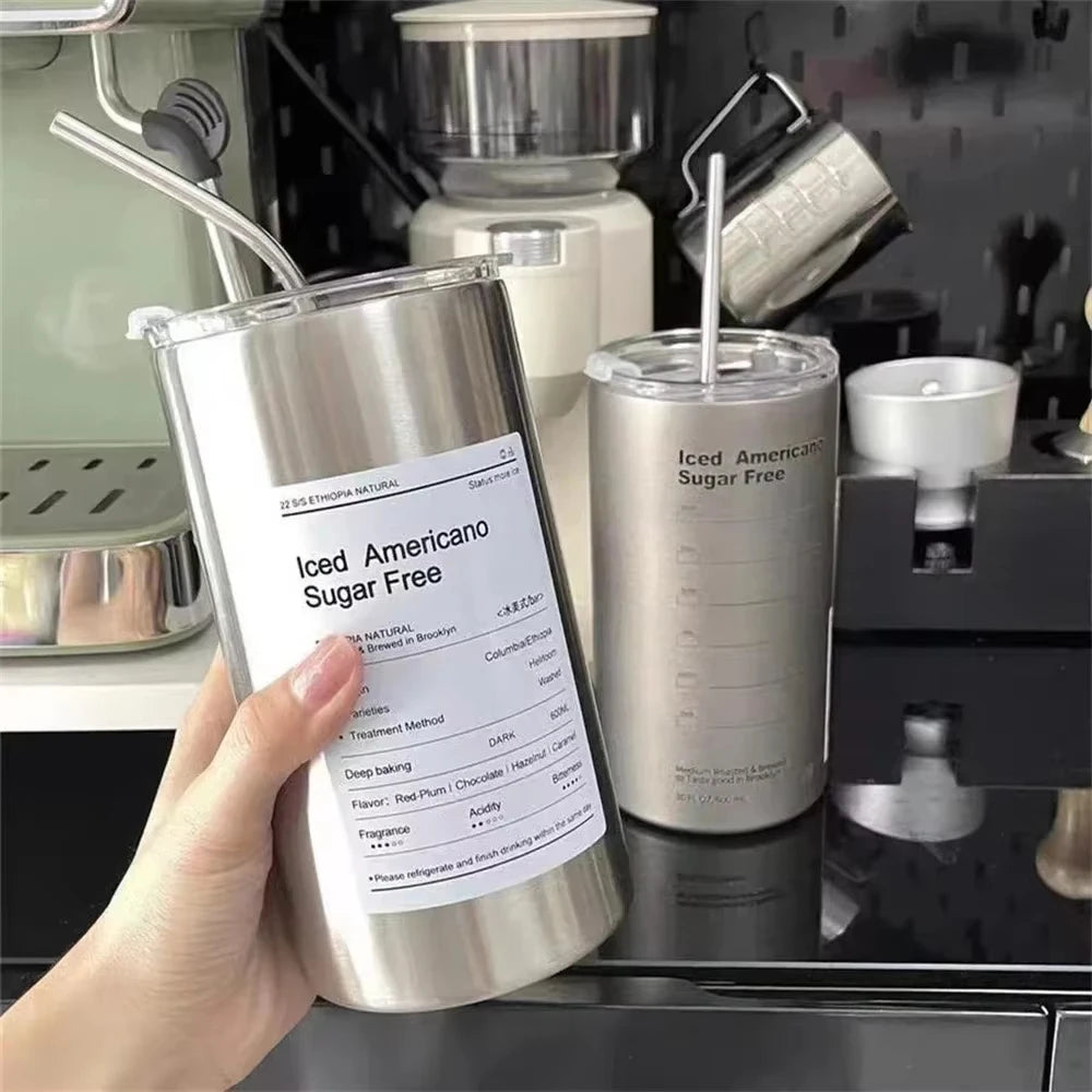 Gourde à café en inox 360 ml à 600 ml à paille
