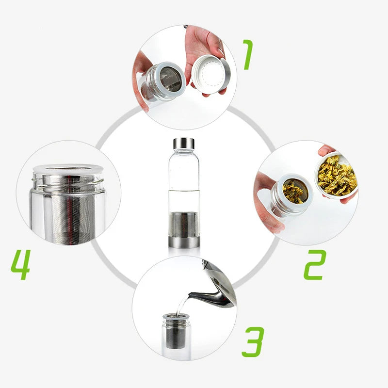 Gourde de sport en verre 550 ml avec filtre