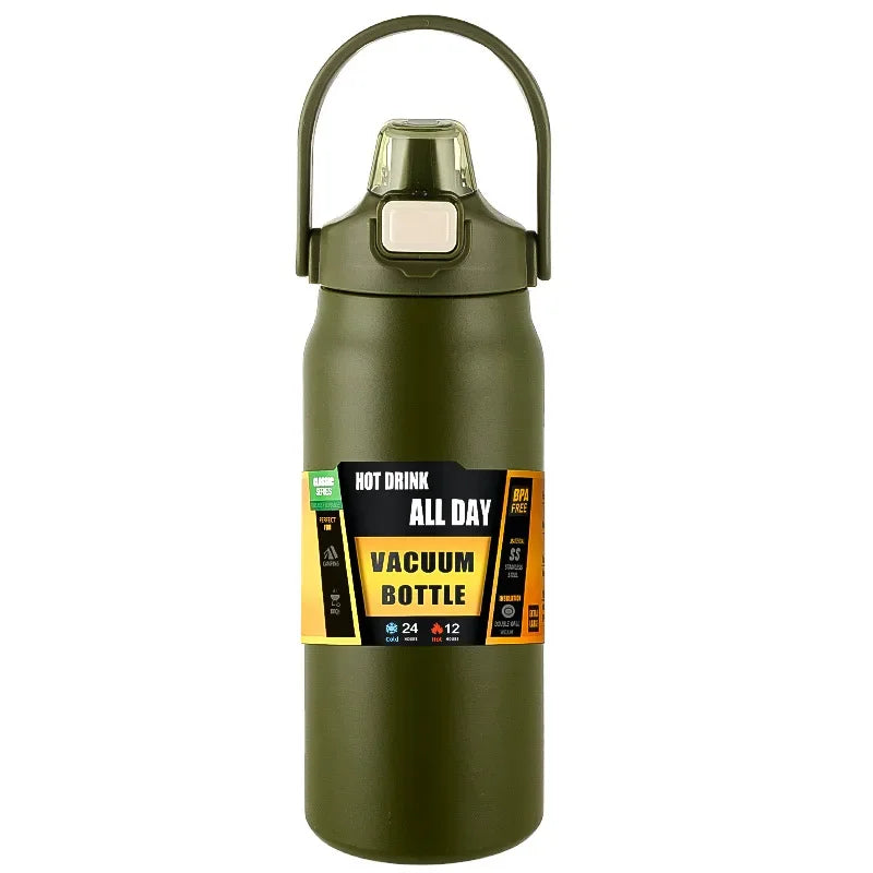 Gourde de sport en inox 800 ml à 1,5 L à paille — 1,5 L Vert