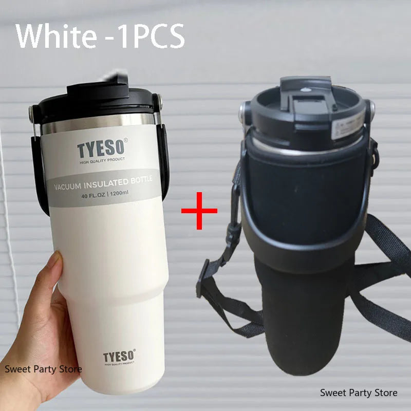 Gourde en inox 600 ml à 1,2 L isotherme — 1,1 L Blanc avec housse