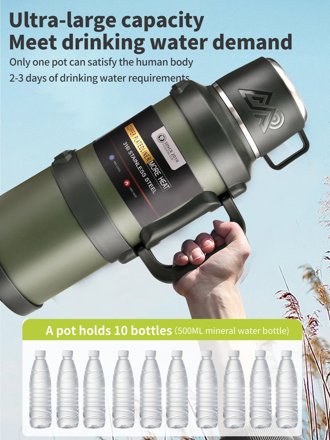 Gourde en inox 1,3 L à 4 L isotherme