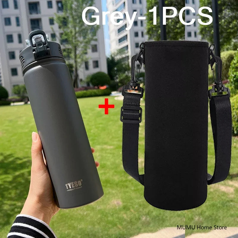 Gourde de sport en inox 600 ml à 750 ml à paille — 750 ml Gris avec housse
