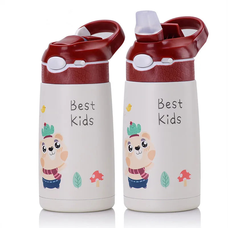 Gourde enfant en inox 400 ml à paille — Rouge