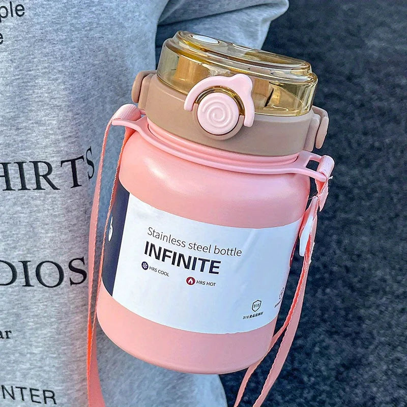 Gourde de sport en inox 800 ml à 2 L à paille — Rose