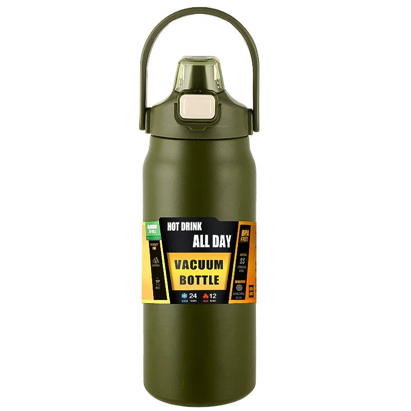 Gourde de sport en inox 800 ml à 1,5 L à paille — 9 coloris — 1 L Vert