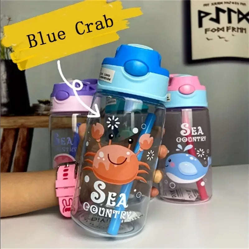 Gourde enfant en plastique sans BPA à paille — Bleu crab