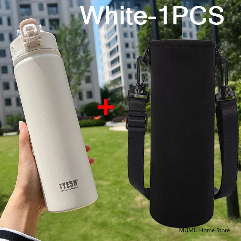 Gourde de sport en inox 600 ml à 750 ml à paille — 750 ml Blanc avec housse