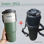 Gourde en inox 600 ml à 1,2 L isotherme — 1,1 L Vert avec housse