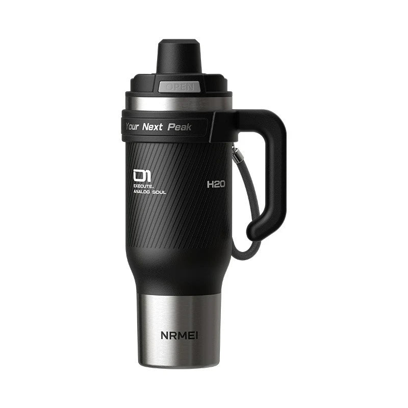 Gourde en inox 1,3 L à paille — Noir