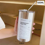 Gourde à café en inox 600 ml à 700 ml à paille — Blanc