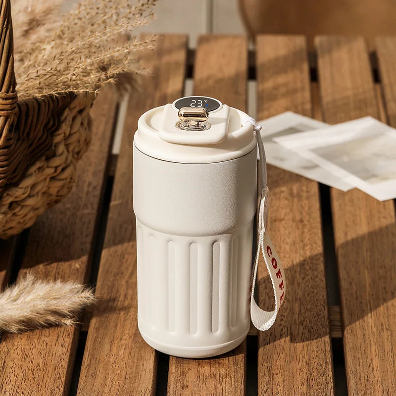 Gourde à café en inox 450 ml à affichage de température — 6 coloris — Blanc