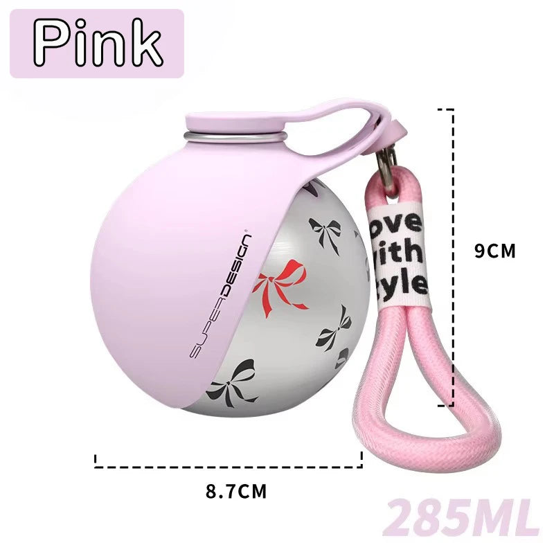 Gourde pour chien en inox 285 ml anti-fuite — Rose with print