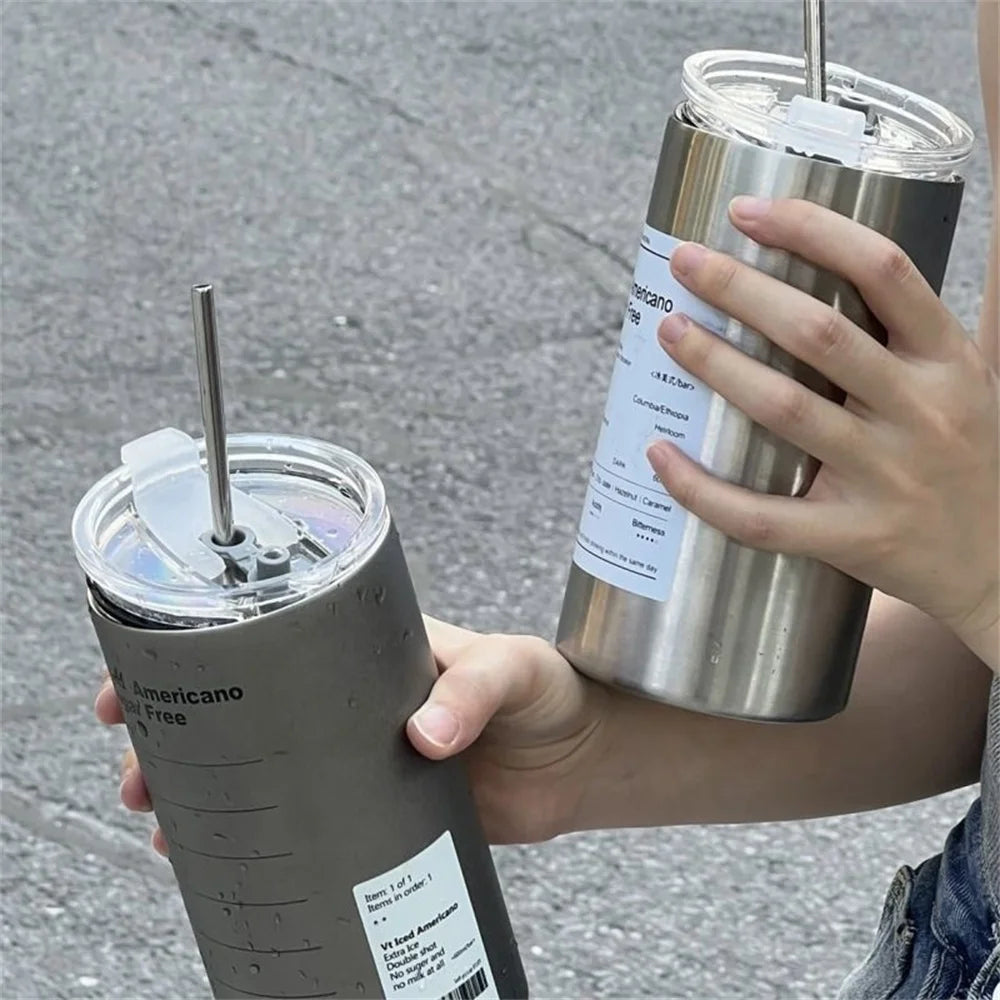 Gourde à café en inox 600 ml à 700 ml à paille